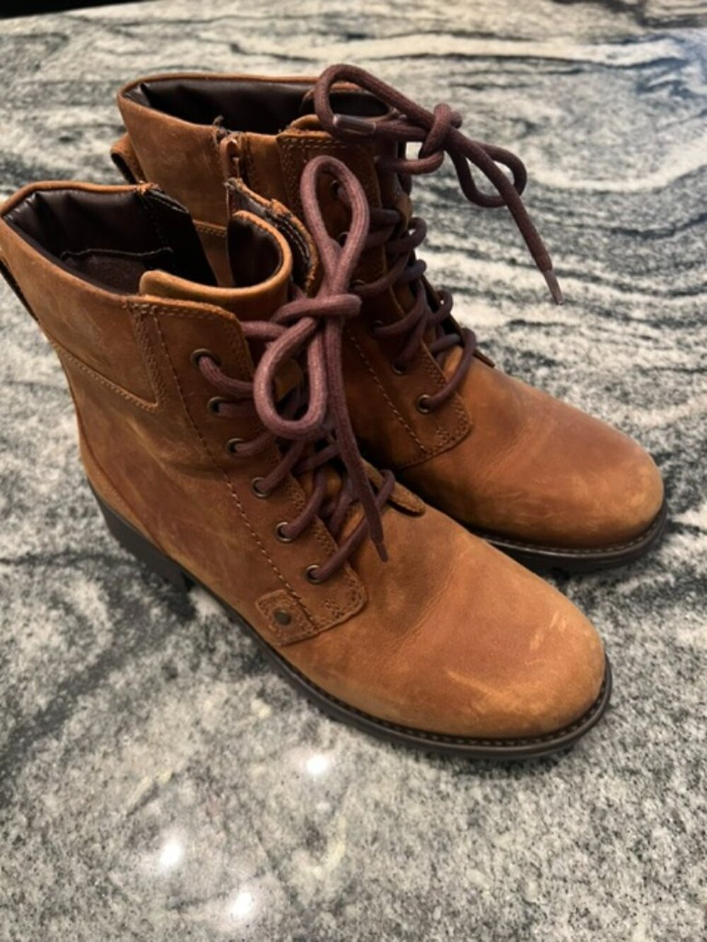 Clarks Orinoco Spice Women’s Leather Ankle‎ Combat Boots Brown Snuff Size 7.5 M
